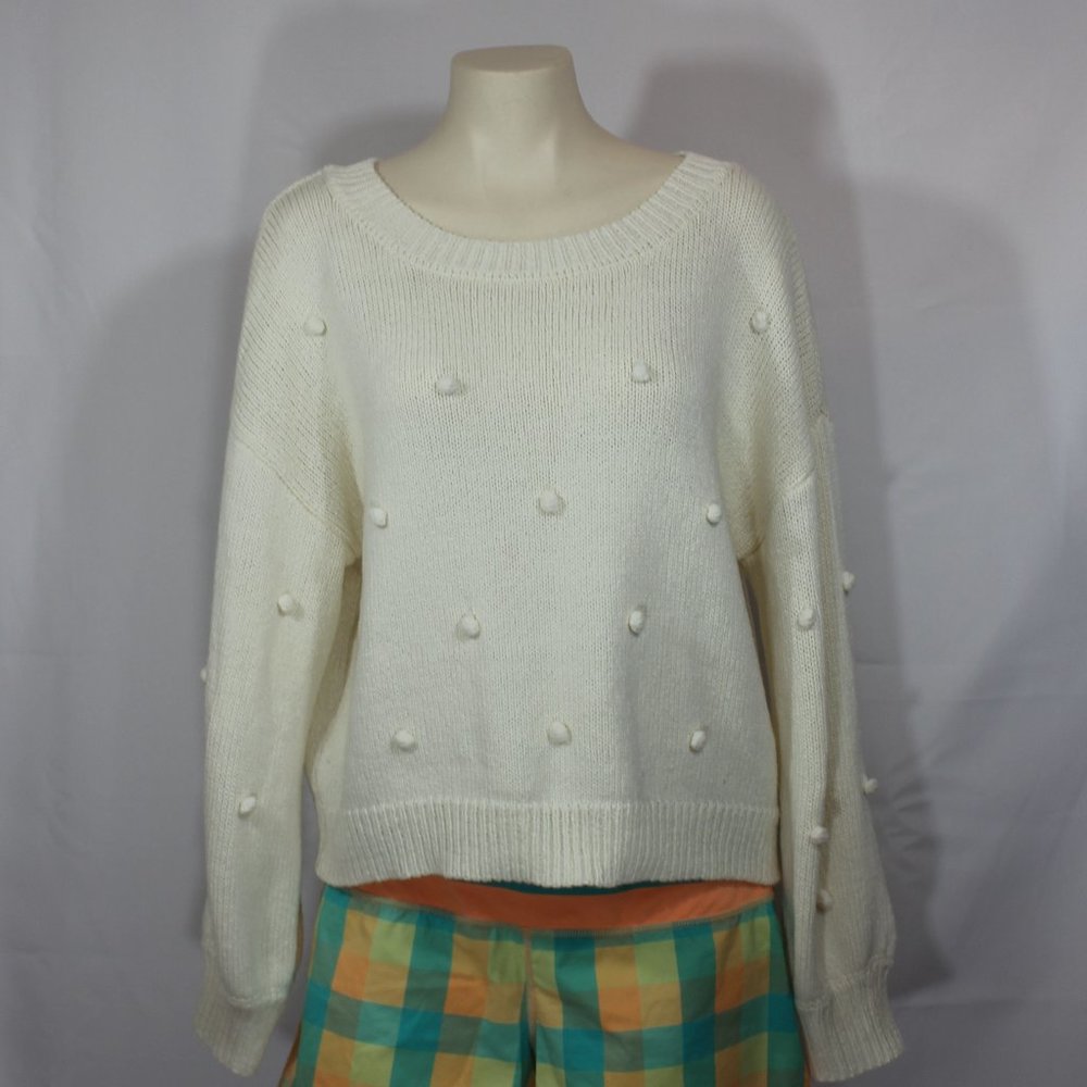 Anthropology  Moon River knit Cream bobble accent sweater crew neck  Size L